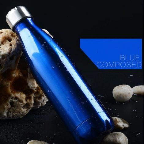 Bouteille Isotherme Réutilisable en Acier Inoxydable - 500ml - Bleu (1/3)
