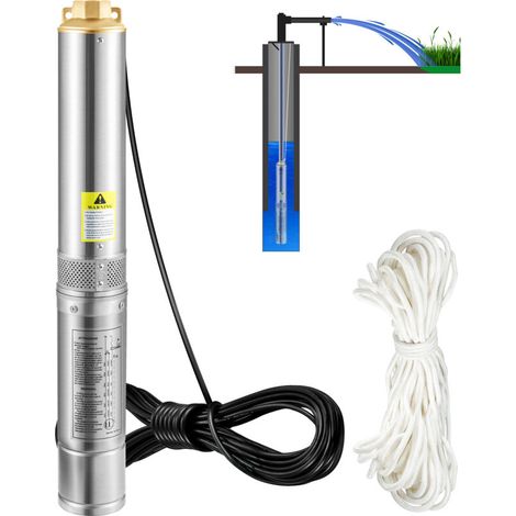Pompe immergée 750 W – Débit 105 L/min – Hauteur de levée 62 m – Acier inoxydable – Usage domestique et agricole