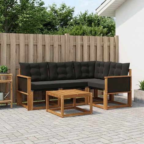 vidaXL Set di divani da esterno con cuscino 5 pcs Naturale e Nero