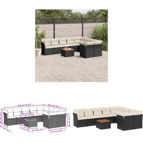 10-tlg. Garten-Sofagarnitur mit Kissen Schwarz Poly Rattan - Gartensortiment - Outdoor Möbel - Gartenlounge - Lounge Set - Rattan Gartenmöbel - Home & Living (1/3)