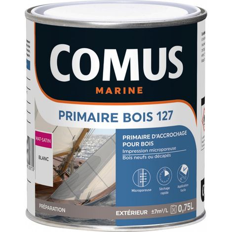 Comus – Primaire d'impression pour bois neufs et décapés – Blanc 0.75L – Aspect mat-satiné – Pouvoir couvrant 7 m²/L (1/2)
