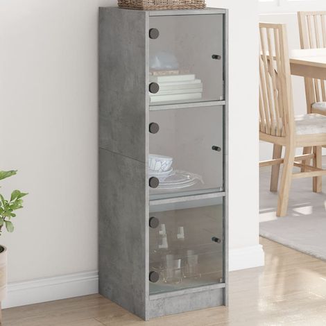 Buffet avec portes en verre-Meuble de rangement gris béton 35x37x109 cm 355204 (1/5)