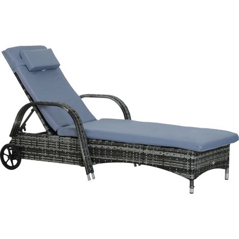 Gartenmöbel Gartenliege Sonnenliege Liege Mobil Mit Kissen, Polyrattan+Metall, Grau, 200X73X30-103Cm