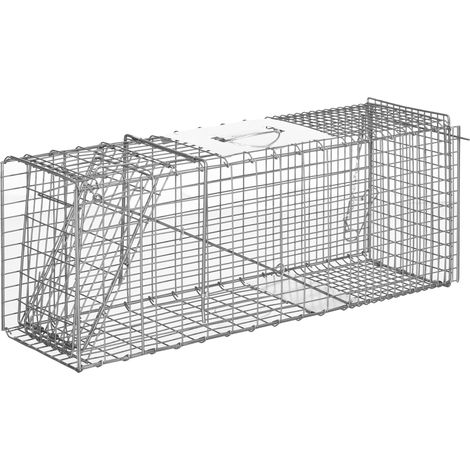 Piège cage de capture pliante pour petits animaux type rats et souris - 2 portes poignée 81 x 26 x 34.5 cm acier gris
