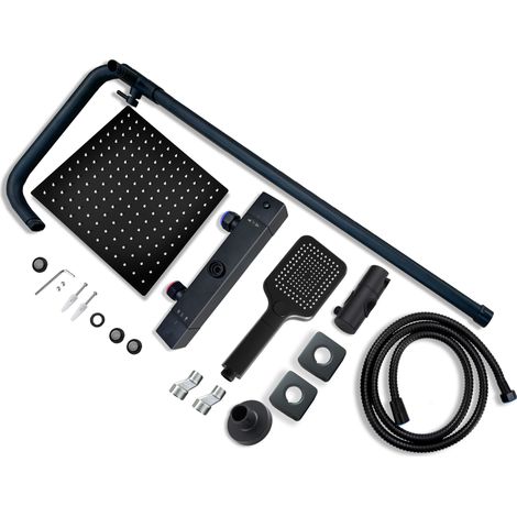 AICA Thermostatic Shower Kit with 12 inch Square Head Shower Matte Black