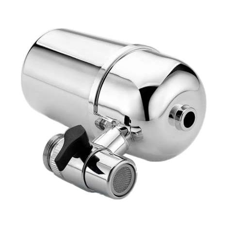 Filtre à eau pour robinet, chromé, vertical, pour cuisine et salle de bain, compatible avec les robinets standards, installation facile sans outils (1/5)