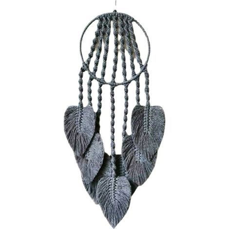 Lntyq Tapisserie macramé en coton tissé à la main avec pompons, décoration pour chambre à coucher, salon, appartement (gris) (1/3)