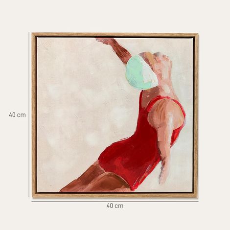 Toiles imprimées, personnages dynamiques peints à la main, 40 x 40 cm, 2 pièces encadrées, tableaux rouges (1/5)