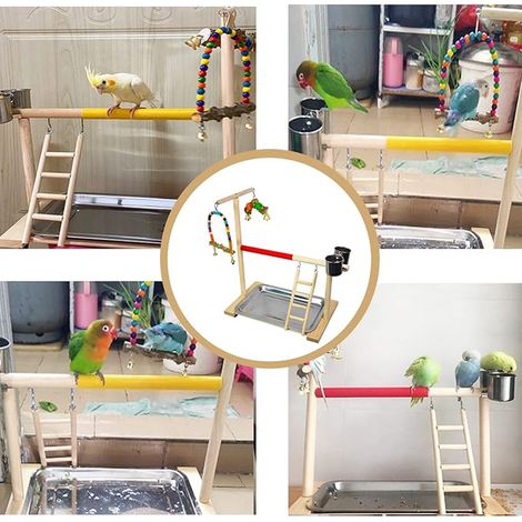 Wooden Parrot Playpen Bird Cage Playground Gymnastics Parakeet Ladder Feeder Tray Exercise Toy (1/3)