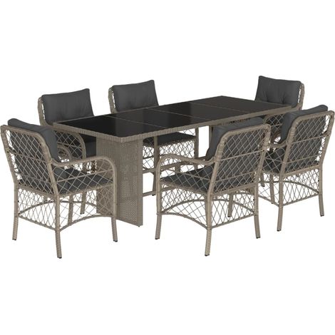 vidaXL Set da Pranzo da Giardino 7 pz Cuscini Polyrattan Grigio Chiaro (1/5)