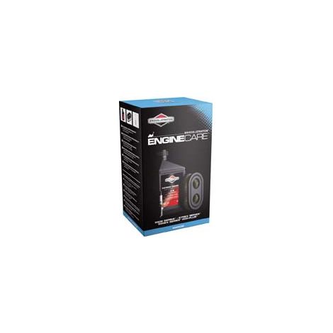 Kit de mantenimiento para cortacéspedes con motores Briggs & Stratton series 550e, 550ex, 575ex, Eco-plus. Compuesto por un bidón de aceite de