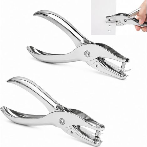 Perforadora de un solo agujero de 6 mm y 3 mm, 2 piezas. Alicates perforadores de metal resistentes, perforadora manual portátil para papel y proyectos de bricolaje - Plateada (1/5)