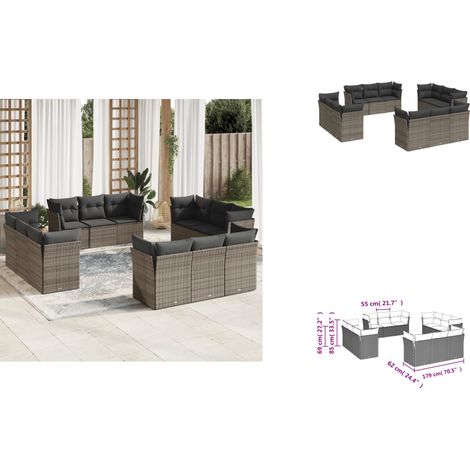 12-tlg. Garten-Sofagarnitur mit Kissen Grau Poly Rattan - Gartensofas - Outdoor Möbel - Lounge Set - Rattan Sofa - Gartenlounge (1/3)