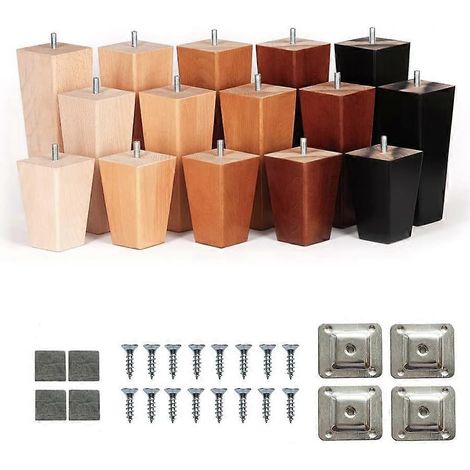 Verstellbare Schrankbeine 10 cm (4–8 Fuß) aus Holz, trapezförmig, konisch, Ersatzbeine, M8-Gewinde, Montageplatten, Filzgleiter, 4er-Set für S-4in 10 cm (Walnuss)