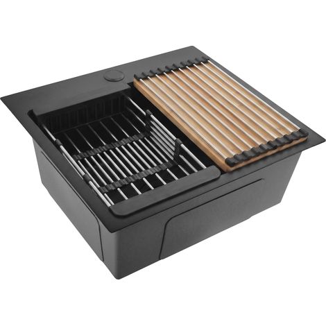 Steel sink with 3-piece accessory set REA Leo 50 Black (1/5)