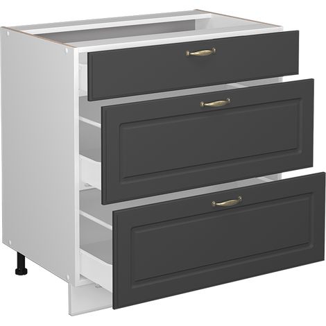 Küchenunterschrank Fame-Line, Anthrazit-Gold, 80 cm mit 3 Schubladen, AP Eiche, Vicco