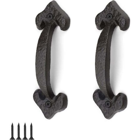 Poignée de Porte en Fonte, 2 Pièces Poignée Porte Coulissante, Poignee de Meuble Cuisine, Longueur 17CM, Convient pour l'Intérieur et l'Extérieur Poignée de Porte (1/4)