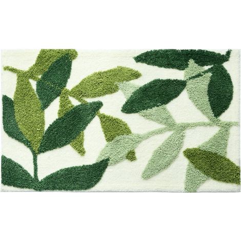 Tapis de Bain, Absorbant Antidérapant Doux et Agréable pour La Peau Tapis Salle de Bain Feuilles Vertes Motifs 40x60 cm