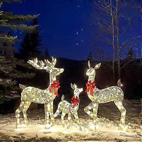Lot de 3 rennes lumineux de Noël scintillants pour décoration de jardin extérieur
