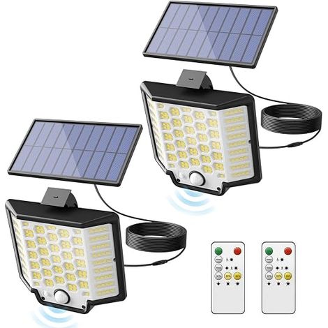 Outdoor Solar Lights, 186 LED 3000LM Motion Sensor Flood with Remote Control, Dusk to Dawn Security Wall Waterproof Cable (1/5)