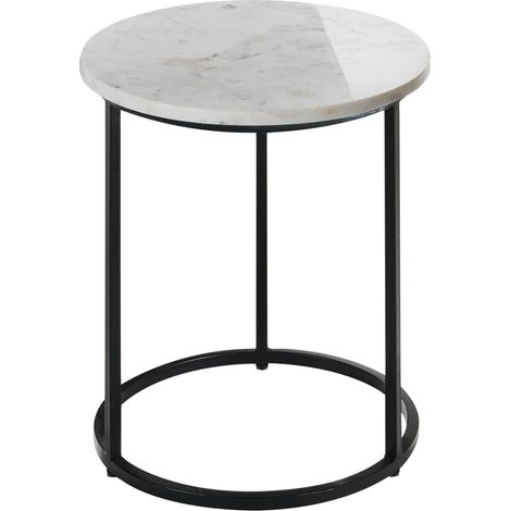 Mesa auxiliar tablero de cerámica efecto mármol diseño moderno estructura de metal ø 40 cm blanco Tyrell