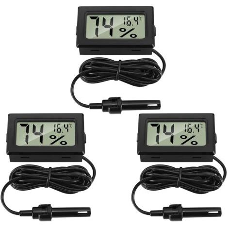 Pair - Numérique Thermomètre Hygromètre avec Sonde Externes Jauge de Température Humidité Mètre pour Reptile Incubateur Volaille Reptile Salle Séjour Bureau (3 Pièces) (1/5)