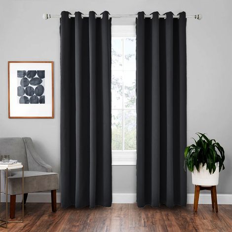 Rideaux occultants thermiques 200x270cm 100% Lot de 2 Oeillets en ruban insonorisant pour fenêtres, chambres, baies vitrées, noir (1/5)