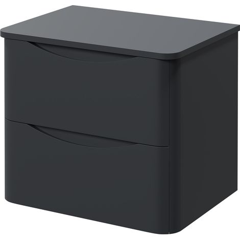 Vela Satin Anthracite 600mm Wall Mounted 2 Drawer Vanity Unit for Countertop Basins