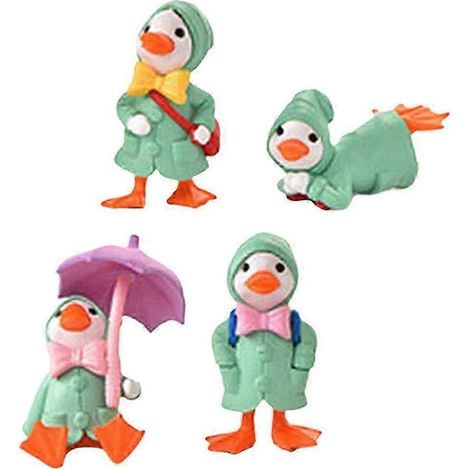 Lot de 4 mini-figurines de canards amusantes pour bureau, tableau de bord, jardin, pot de fleurs, figurine miniature pour intérieur et extérieur, pelouse, terrasse, jardin ou maison de poupée-Green