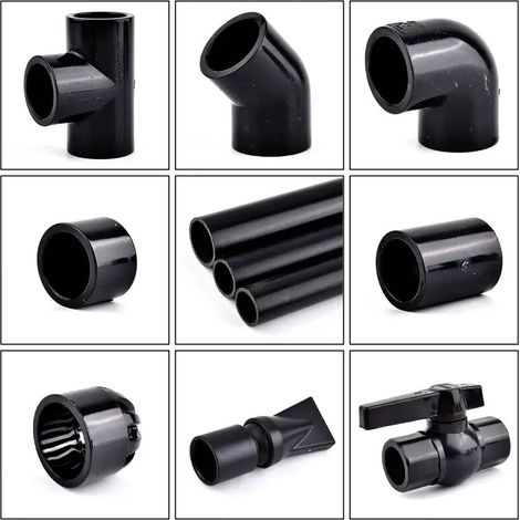 (Vanne PVC, noire 20 mm) 1 raccord de tuyau PVC noir, coude droit, té, accessoires pour tuyau de drainage d'aquarium et d'irrigation de jardin.