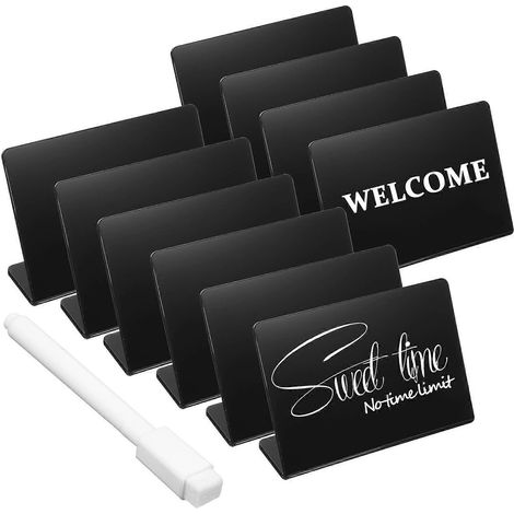Lot de 10 panneaux ardoise en acrylique avec stylo, petits marqueurs de table réutilisables pour mariages, buffets, boulangeries.