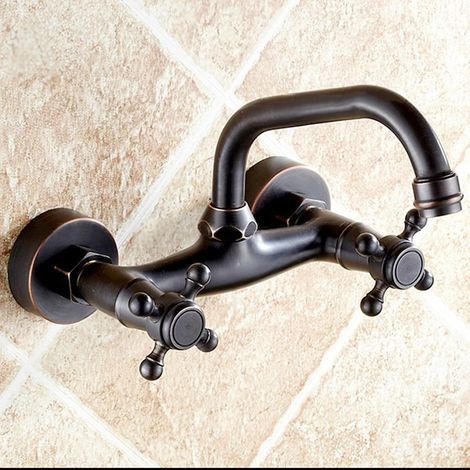 Robinet mural laiton noir eau chaude/froide pour cuisine (1/5)
