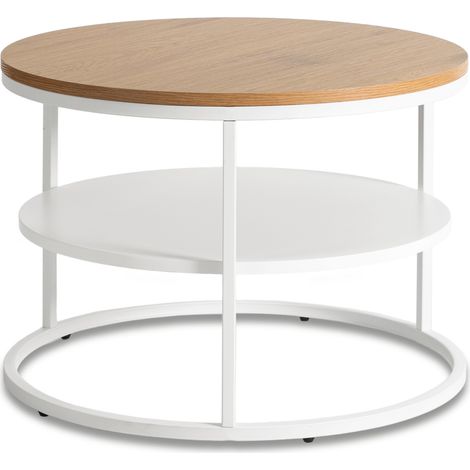 Tavolino da caffè con ripiano, 70 cm, rovere/bianco, stile scandinavo (1/5)