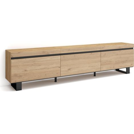 Skraut Home – Meuble TV en chêne et métal – Grand espace de rangement 240x35x57cm – Design industriel moderne – Pour salons contemporains (1/5)