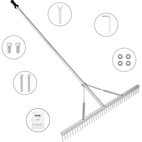 VEVOR Rastrello da Giardino in Alluminio, Rastrello da Paesaggio Denti 915 mm Manico 1905 mm, Rastrello per Erbacce Strumento di Paesaggio del Terreno, Rastrello Manutenzione Prato, Stagno, Piscina