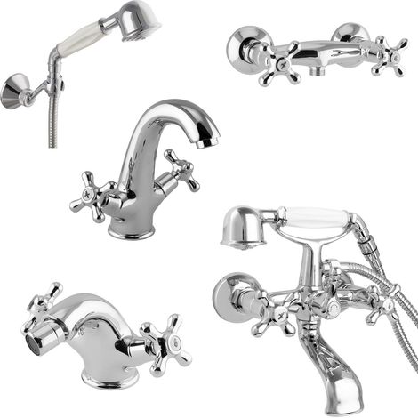 PaulGurkes Ensemble Retro Robinetterie Lavabo Douche Bidet Baignoire Laiton Mitigeur à Deux Poignées