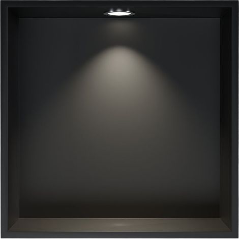 BERNSTEIN - Niche murale douche acier inox + Spot LED, étagère douche encastrable - 30x30x10cm (HxLxP) - Noir, 1x Spot Chrome (1/5)