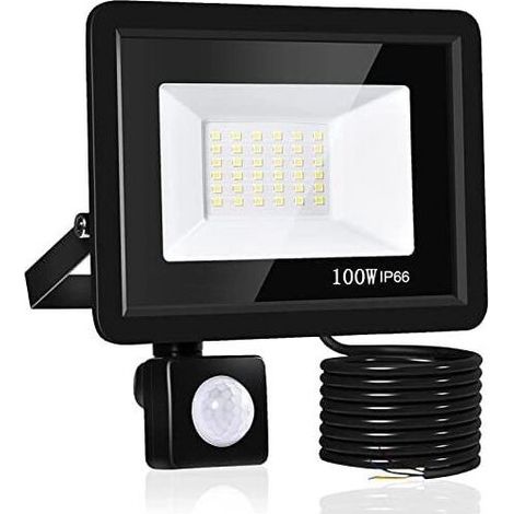 -Projecteur LED - Projecteur LED d'extérieur avec détecteur de mouvement - 10 000 lm, 100 W, blanc froid 6 500 K, étanche IP66 - Convient pour jardin, garage, terrasse, usine, stade (1/5)