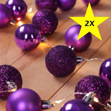 Lot de 2 Guirlandes de Noël Boules et LED sapin 2m VIOLET (1/5)