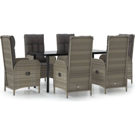 Maison Exclusive - 7-tlg. Garten-Essgruppe mit Kissen Schwarz und