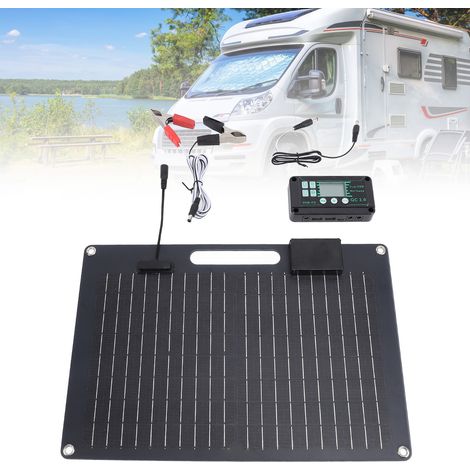 Panneau Solaire 100W Mono-Cristallin Noir Double Sortie 12V/24V Chargeur de Batterie Voiture avec 2 Ports USB Régulateur 100A (1/5)