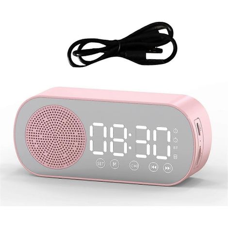 Radio-réveil Bluetooth sans fil avec double alarme et compatible carte TF (rose) pour la maison et le bureau (1/5)