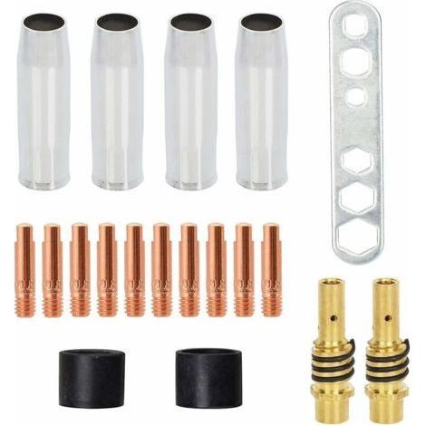 2 x MIG MAG Welding Cone Nozzle/Cap Accessories AK-15 / MB-15 Wear Parts, 10 x M6 0.88mm Welding Tips and 2 x Nozzle Holders with Fixed Springs (19 Pieces) (1/5)