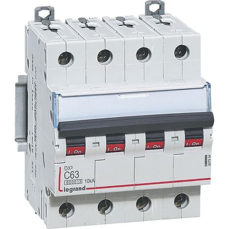 Disjoncteur DX³6000 10kA arrivée haute et départ bas à vis 4P 400V - 63A - courbe C - pour peigne HX³ traditionnel - 407904 - LEGRAND