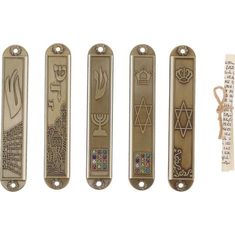Lot de 5 mezouzas en métal, décoration religieuse de porte, plaque de mezouza vintage-9.00X1.50X1.00CM (1/3)