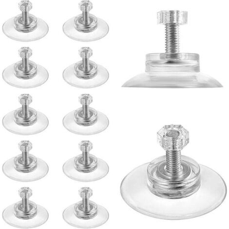 Lot de 12 ventouses filetées, crochets de fenêtre avec vis et écrou métalliques M5, patins en PVC transparent très résistants, supports adhésifs puissants pour salle de bain, mur, porte, vitre, pare-s (1/4)
