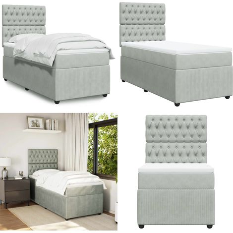 vidaXL Sommier à lattes de lit et matelas Gris clair 100x200cm Velours (1/5)