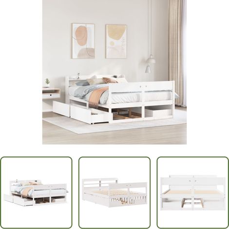 Sommier à lattes - Cadre de lit sans matelas blanc 160x200 cm bois de pin massif (1/5)