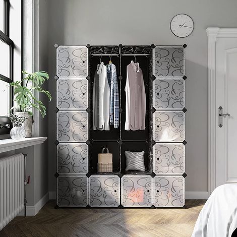Armoire de rangement en plastique noir – Penderie modulable 147 x 37 x 183 cm – Charge max 10 kg/cube – Accessoire anti-renversement inclus – Wyctin (1/5)