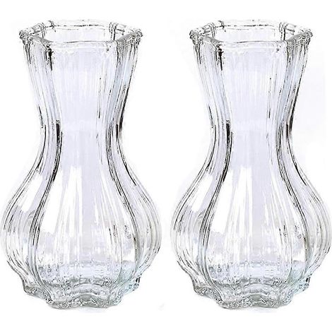 Vases pour fleurs : Lot de 2 vases en verre à motif côtelé, parfaits pour la décoration intérieure, le salon, les mariages et les centres de table. (1/5)